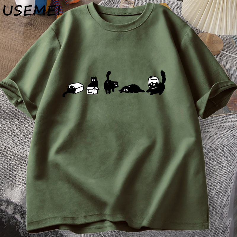 Retro Gaming Shirt - Five Mood Cats T-Shirts Oversized Cat