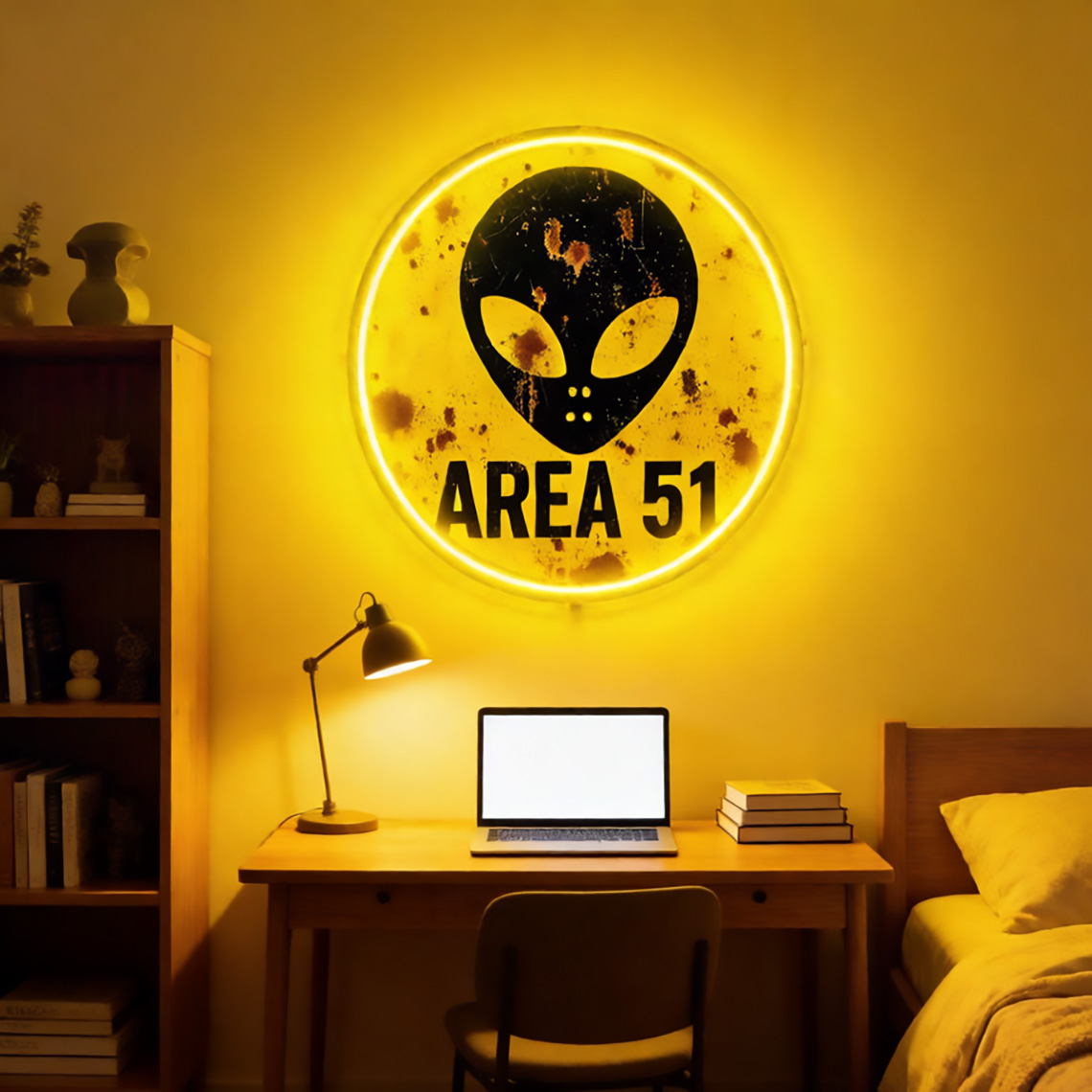 Vintage Area 51 Alien Neon Sig - Retro Gaming Cafe ulasan dan harga