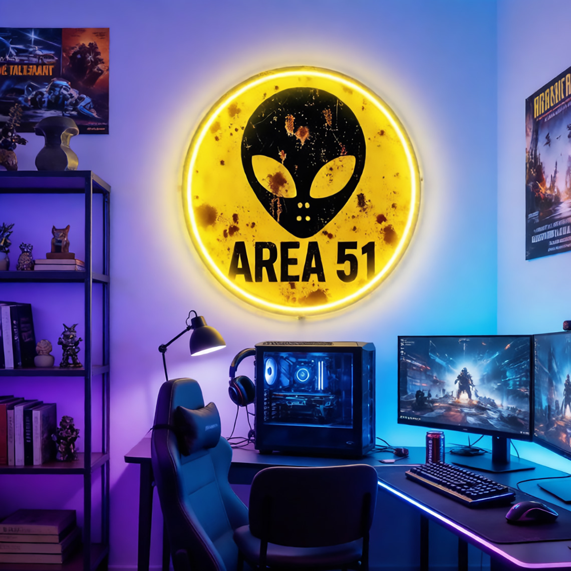 Vintage Area 51 Alien Neon Sig - Retro Gaming Cafe ulasan dan harga