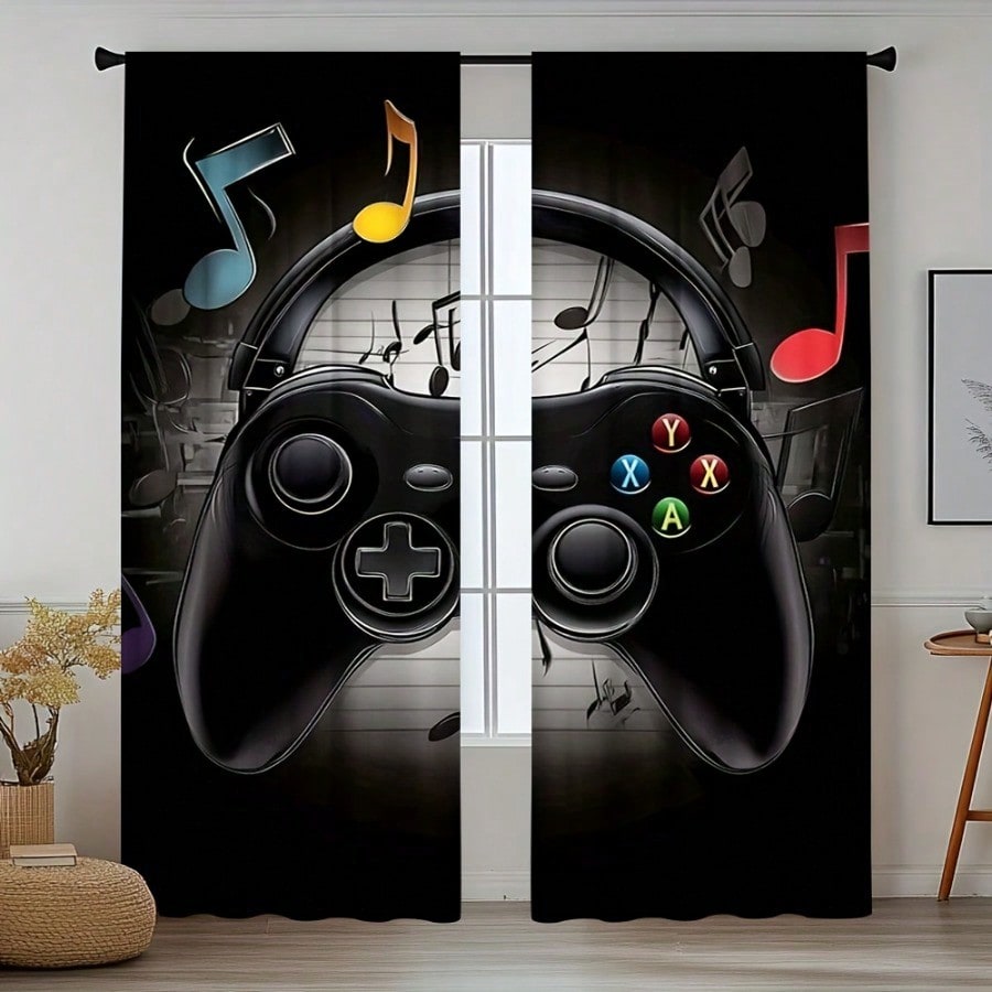 2pcs Retro Gaming Room Curtain - Retro Gaming Cafe ulasan dan harga