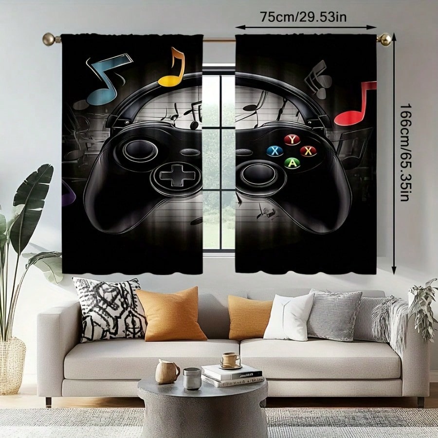 2pcs Retro Gaming Room Curtain - Retro Gaming Cafe ulasan dan harga