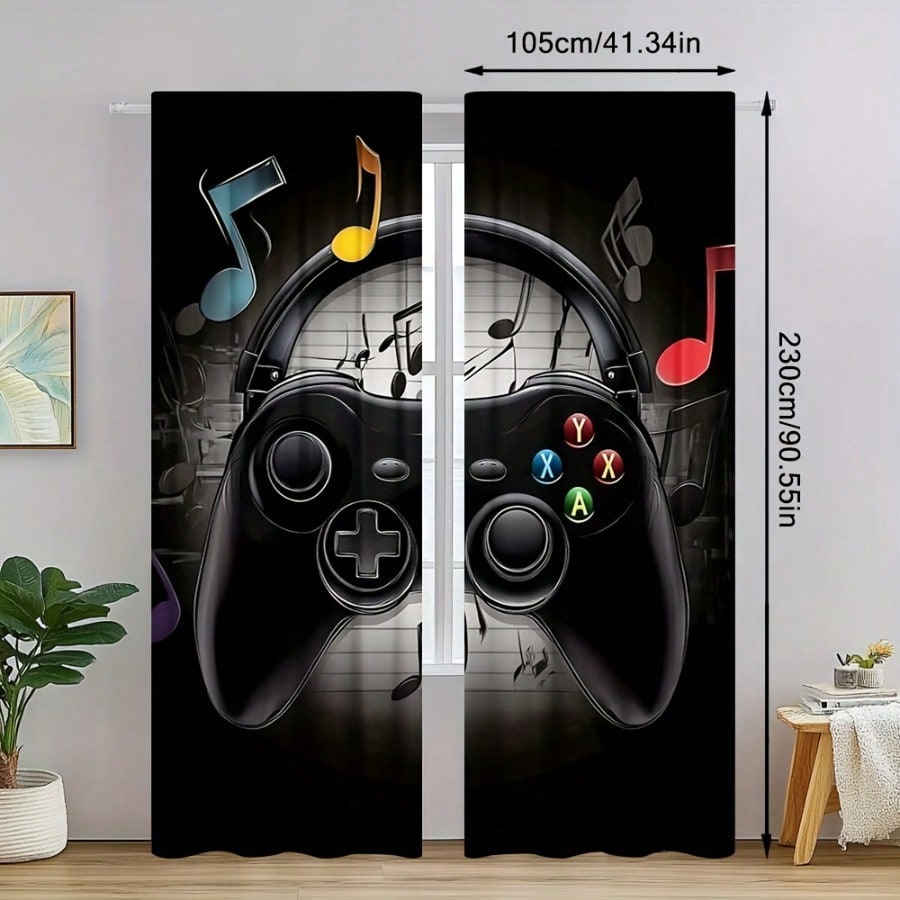2pcs Retro Gaming Room Curtain - Retro Gaming Cafe ulasan dan harga
