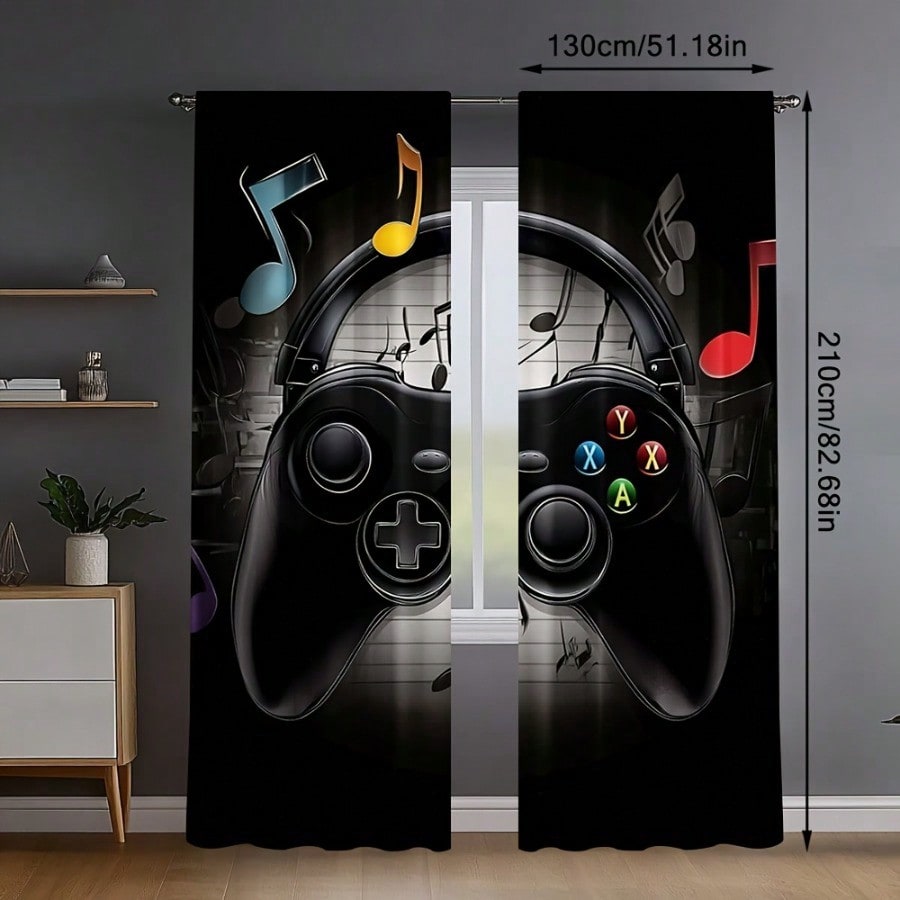 2pcs Retro Gaming Room Curtain - Retro Gaming Cafe ulasan dan harga