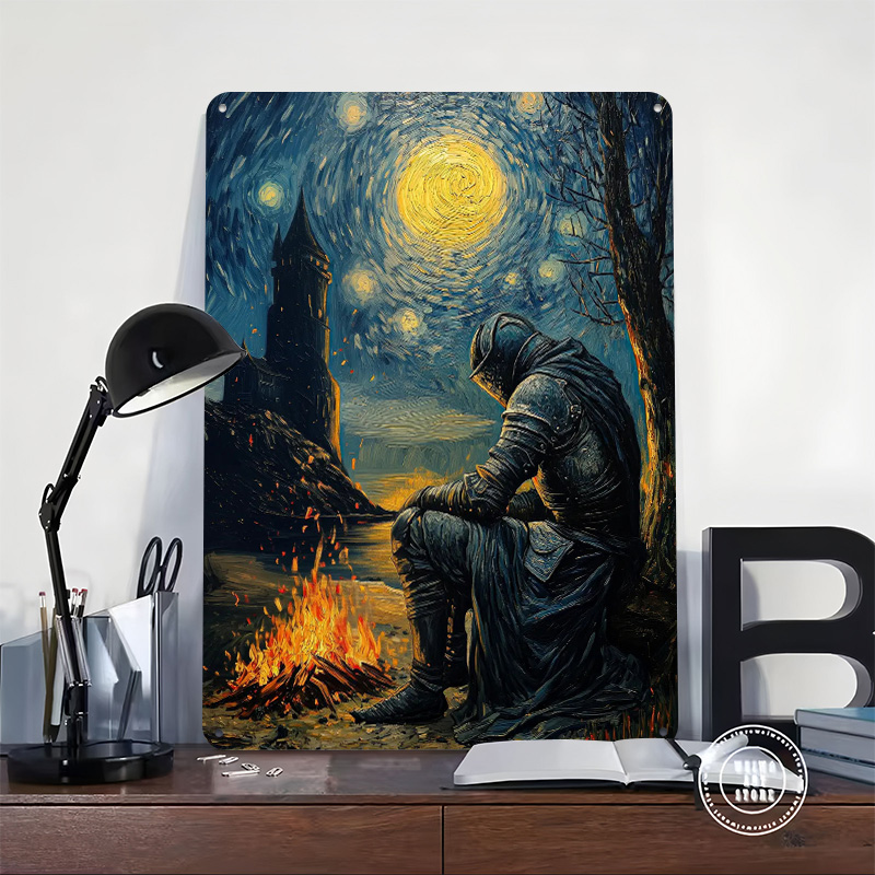 Knight By The Bonfire Tin Plaq - Retro Knight Gaming ulasan dan harga